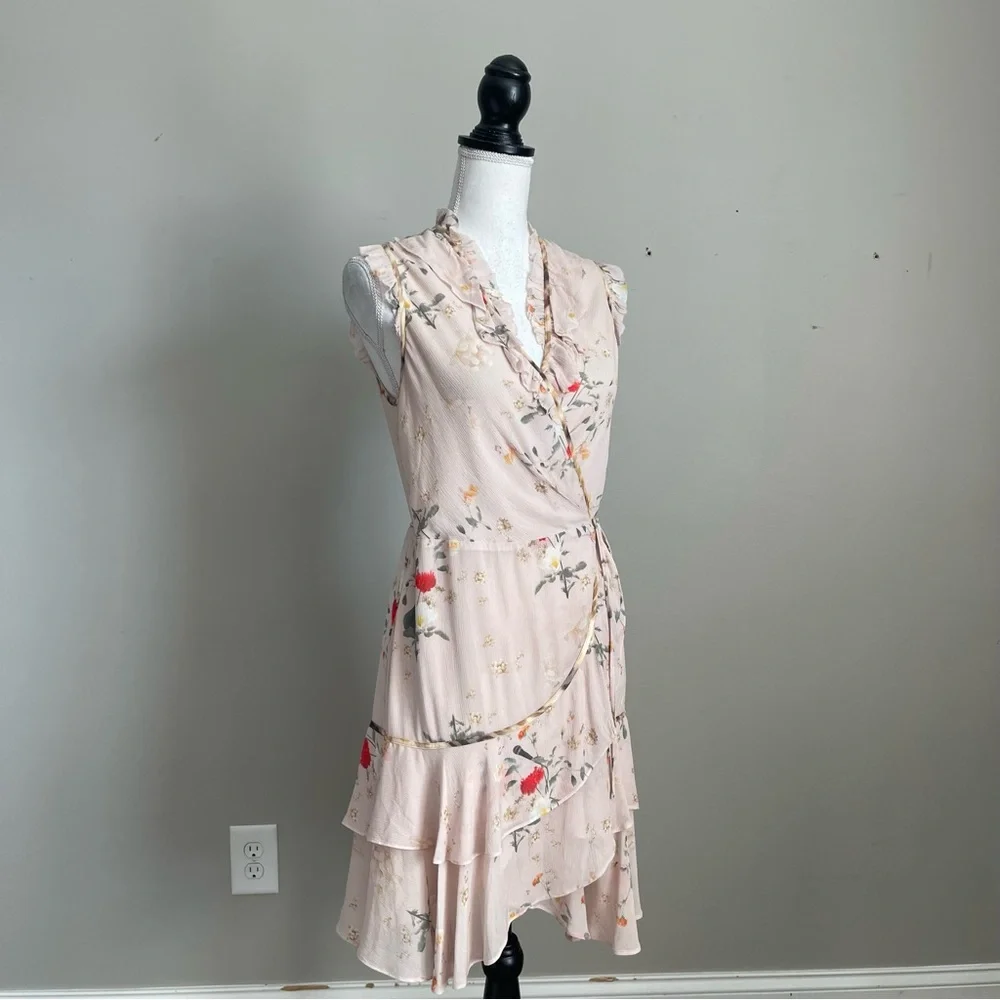 ALLSAINTS | Ari Kora Dusty Pink Floral Print Wrap Dress Sz 4 - Picture 7 of 11